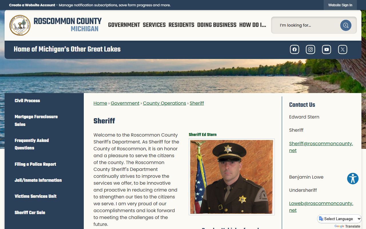 Roscommon County Sheriff inmate search link for Oscoda County contract jail records